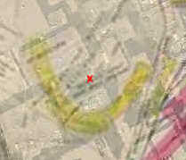 Yellow is the main grandstand, and the red X marks the spot of the Young statue  (Source: Mapquest/BPL/LP)
