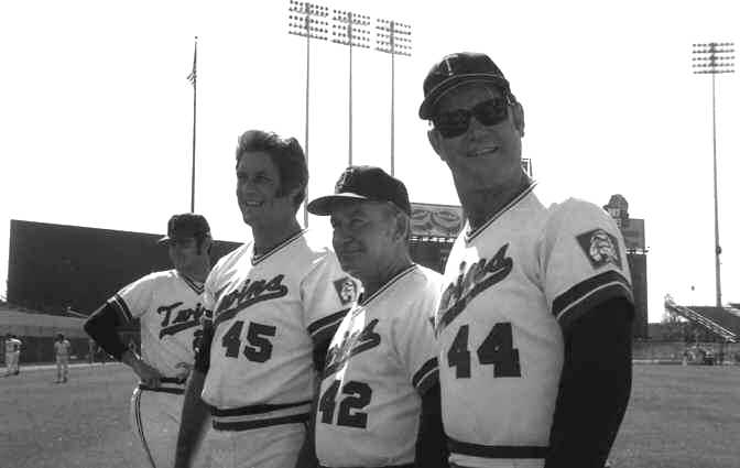 Photo Day: Coaches (L-R) Ralph Rowe, Vern Morgan and Bob (Buck) Rodgers of the 1974 Minnesota Twins (Source: LP, 1974)