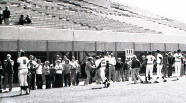 Photos in front of the left field pavilion (Source: LP, 1974)