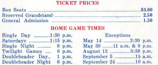 Ticket pricing and info from 1966 (Source: Scorecard, 1966)