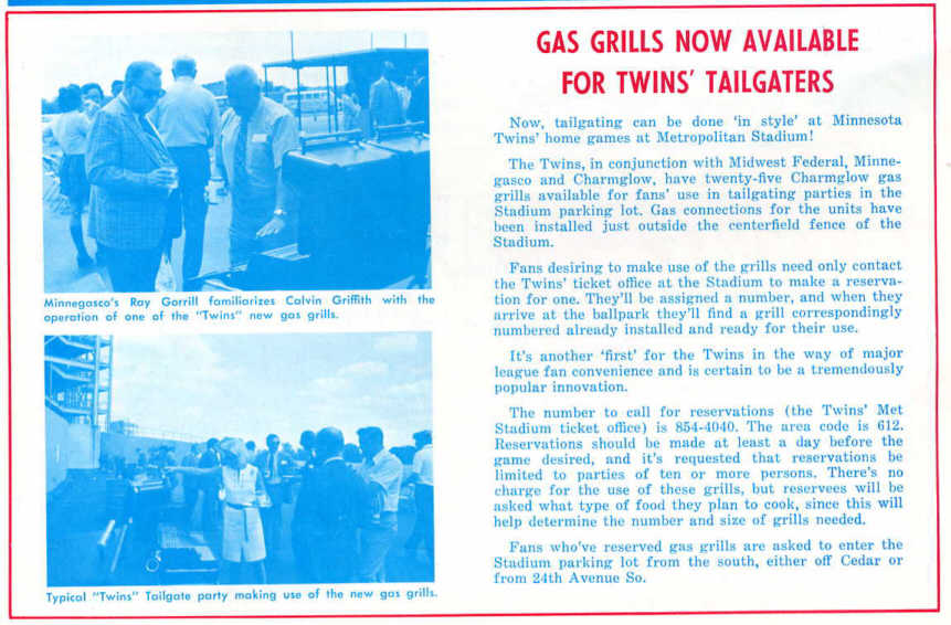 The Twins sponsored the tailgating! (Source: Scorecard, 1973)